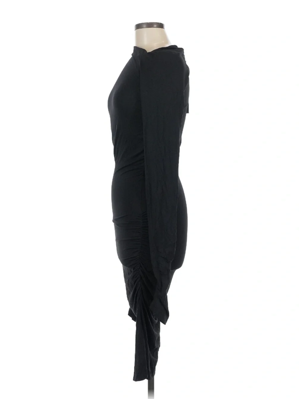SNDYS Black Ruched Bodycon Midi Dress Long Sleeve Open Back Size Medium